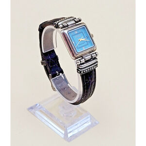 STERLING SILVER Ecclissi 22490 Case Turquoise Dial Square Dress Watch Vtg